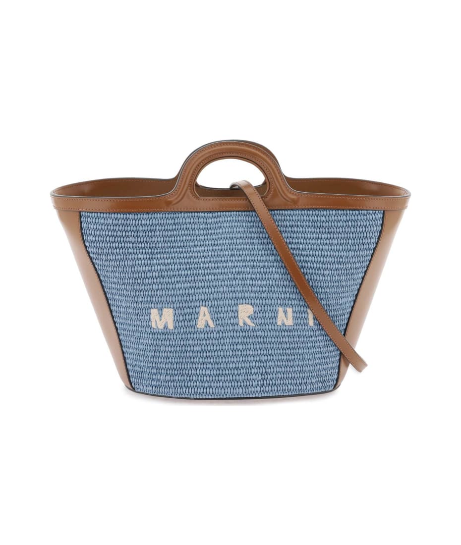 Marni Small Tropicalia Summer Bag In Brown Leather And Light