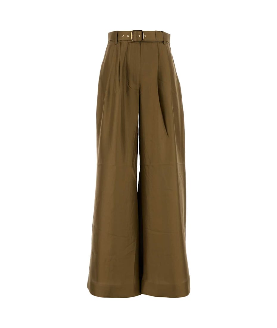 パンツ Zimmermann Army green satin Crush wide-leg pant Zimmermann Olive Green Satin Crush Wide-leg Pant | italist