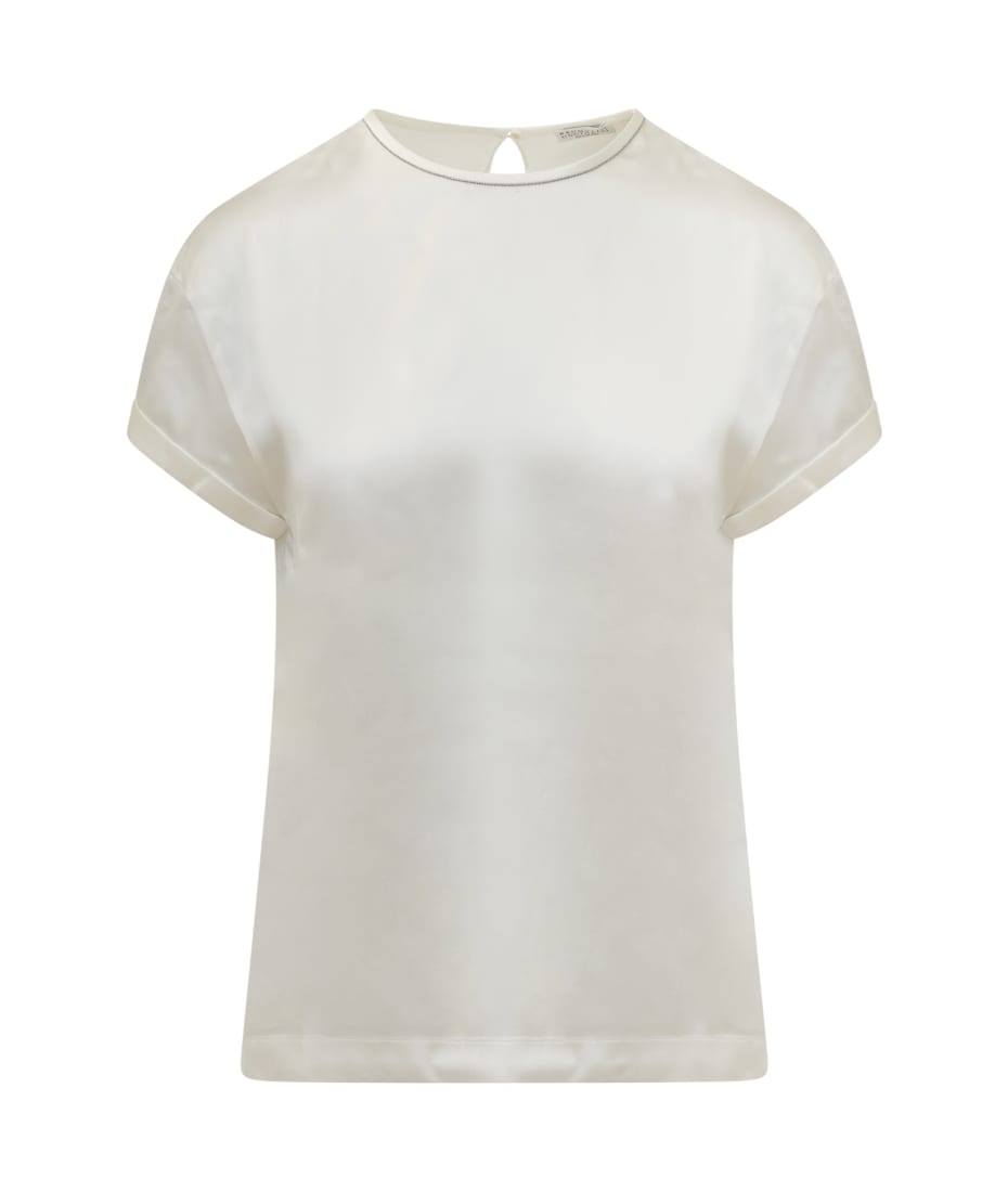 Tシャツ・カットソー BRUNELLO CUCINELLI Stretch silk top Naturale Brunello Cucinelli Stretch Silk T-shirt | italist