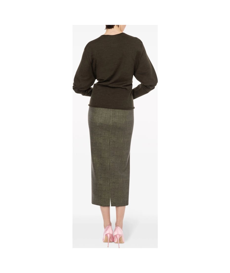 green satin floral dress Double Knit Midi Pencil Skirt Khaki / 06 / T000DK5372 main image 0