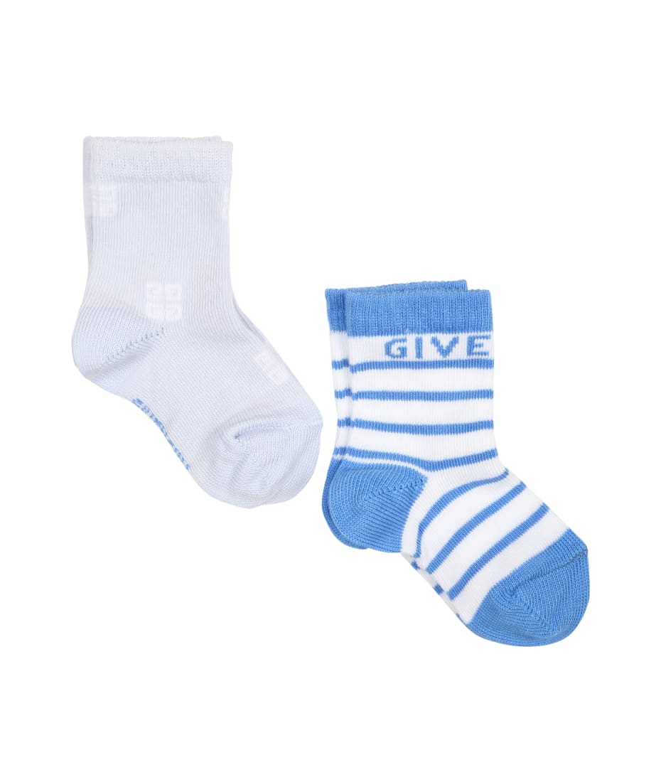 Givenchy Light Blue Socks Set For Baby Boy With Logo - Light Blue