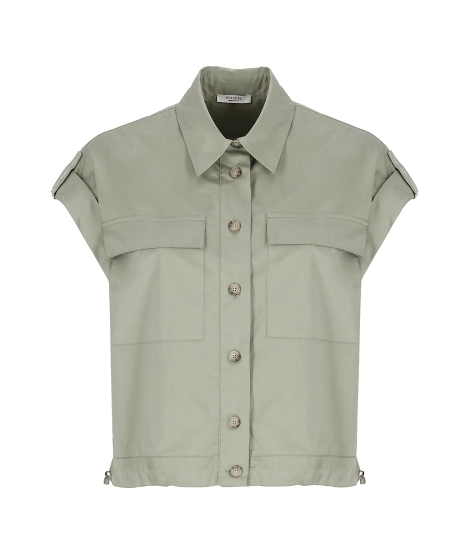 Peserico Military Green Short Sleeve Shirt | italist, ALWAYS LIKE A SALE
