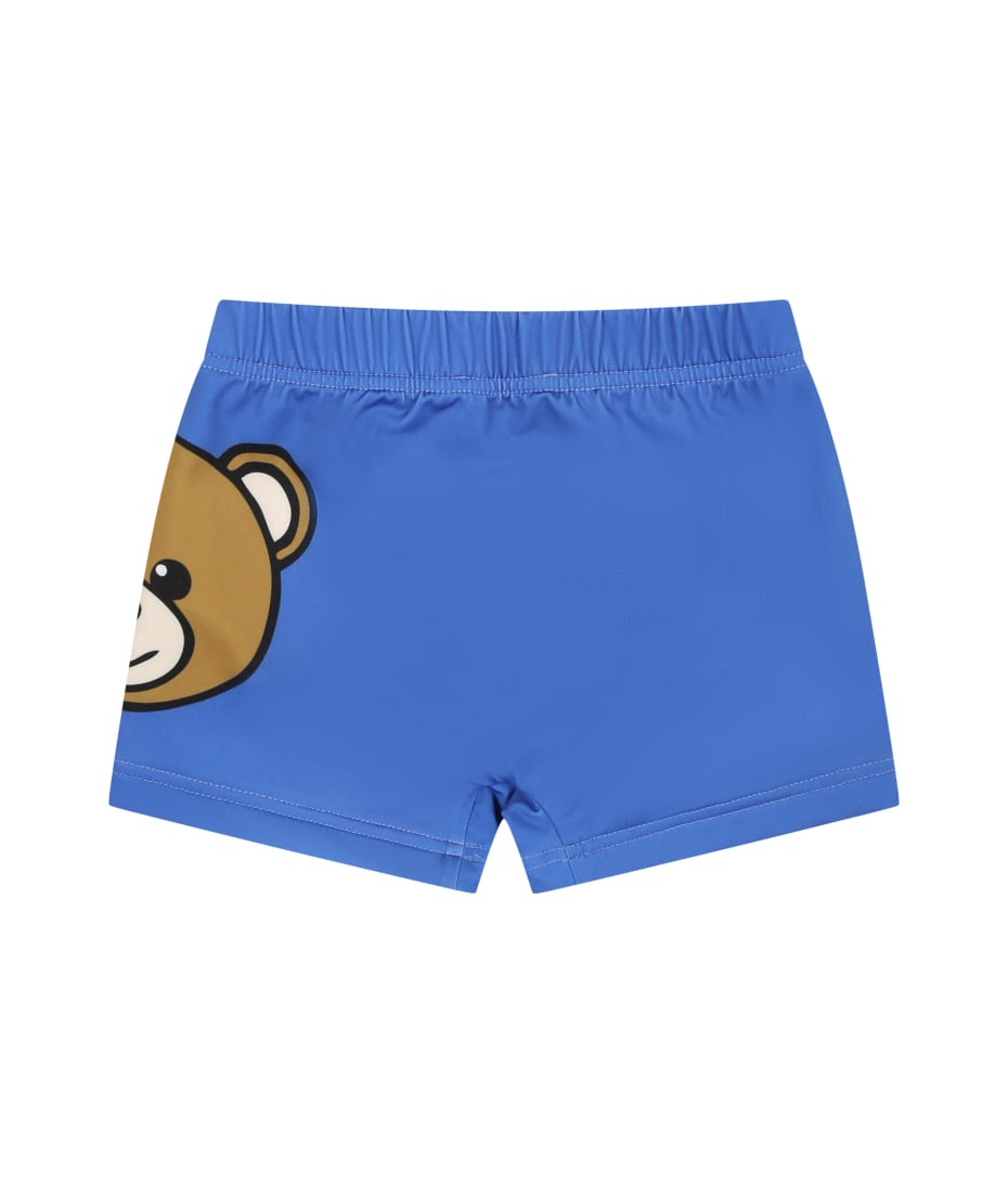 Moschino Light Blue Swim Shorts For Baby Boy With Teddy Bear