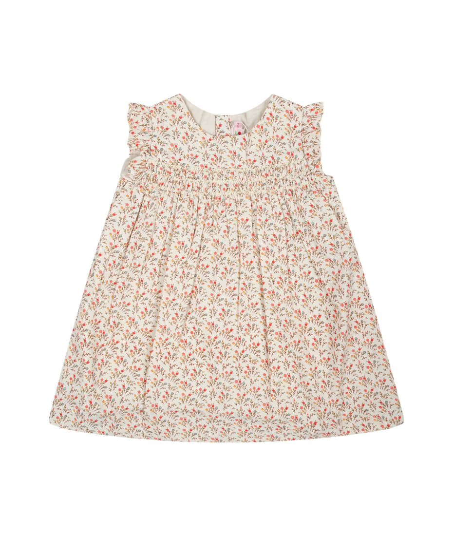 Bonpoint Beige Dress For Baby Girl With Floral Pattern - Beige