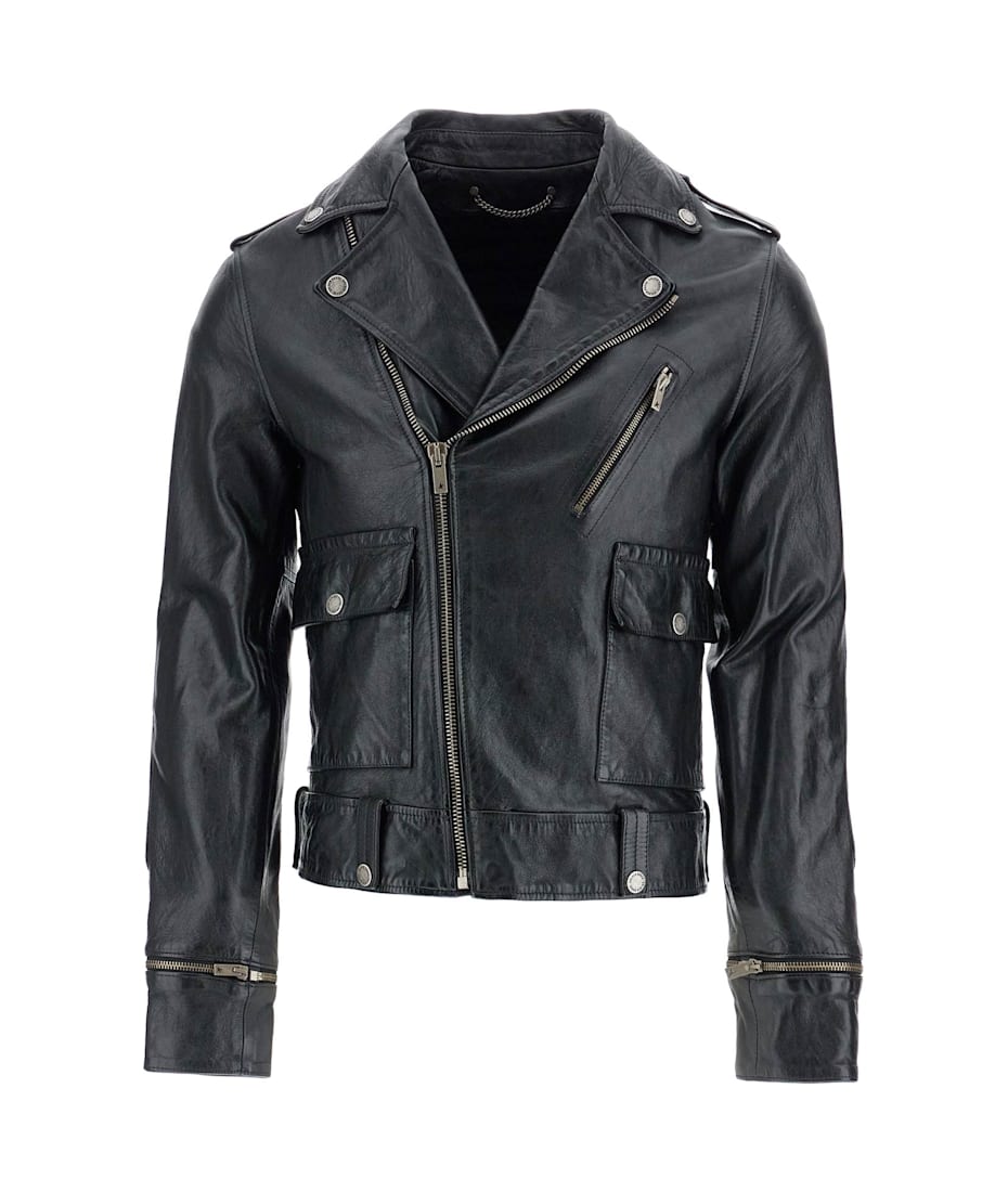 レザージャケット・コート GOLDEN GOOSE BLACK LEATHER JACKET Golden Goose Black Waxed Leather Biker Jacket | italist