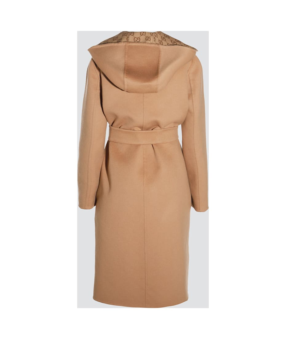 コート GUCCI CARAMEL WOOL COAT Reversible GG wool coat in camel and beige | GUCCI® CA