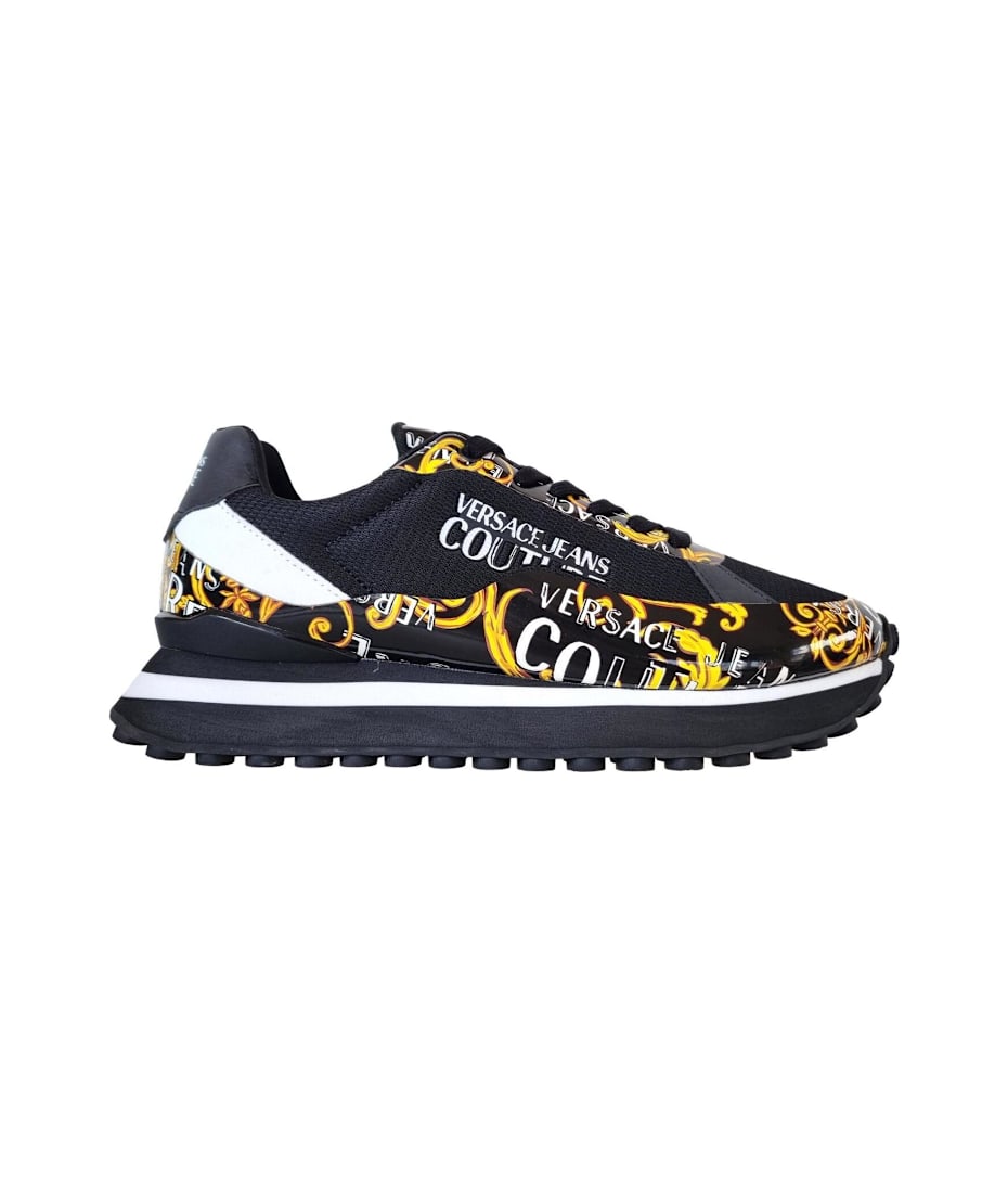 【関税込み】Versace Jeans Couture ブラック Atom スニーカー Versace JEANS COUTURE Fabric ATOM Sneakers with Printed