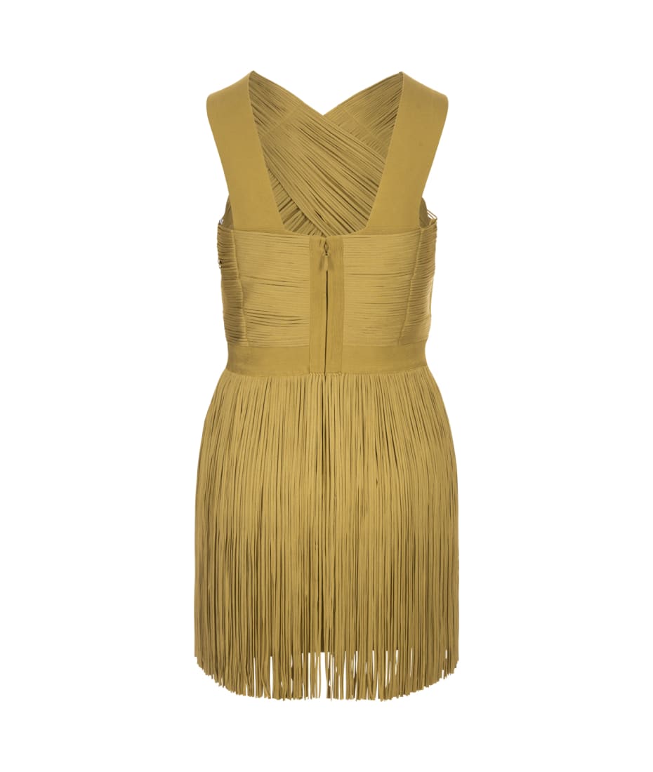 Herv Lger Goldenrod Crossover Halter Fringe Mini Dress | italist, ALWAYS  LIKE A SALE