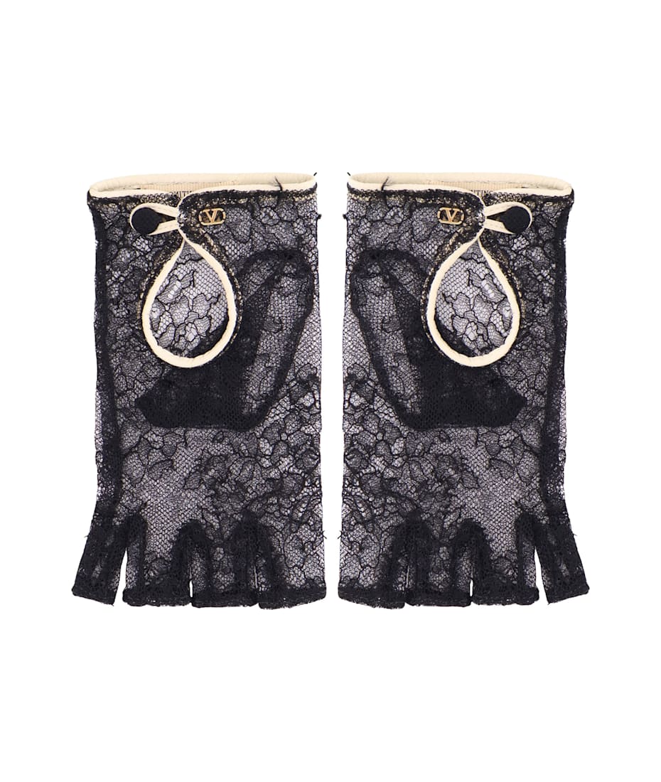 Valentino Garavani Lace Gloves With Leather Profiles