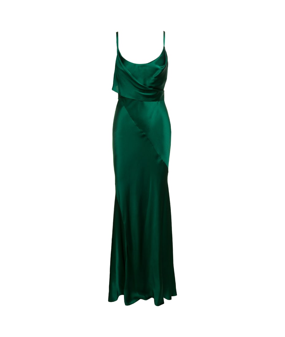 Alberta Ferretti Maxi Green Dress With Draped Neckline And Knot Detail In  Silk Blend Woman | italist, ALWAYS LIKE A SALE