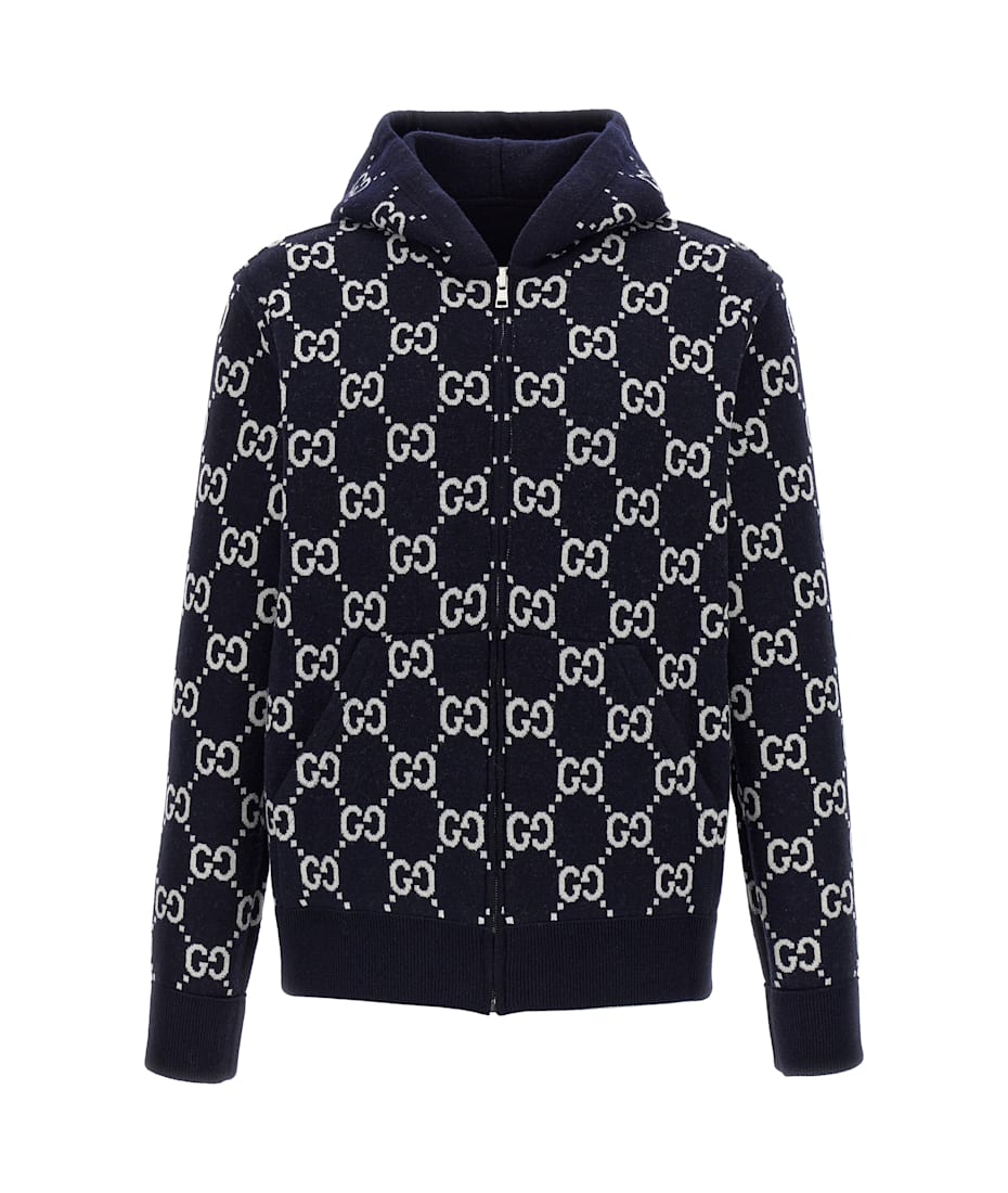 ジャケット GUCCI WOOL CR??PE JACKET Reversible GG wool hooded zip jacket in dark blue | GUCCI® US