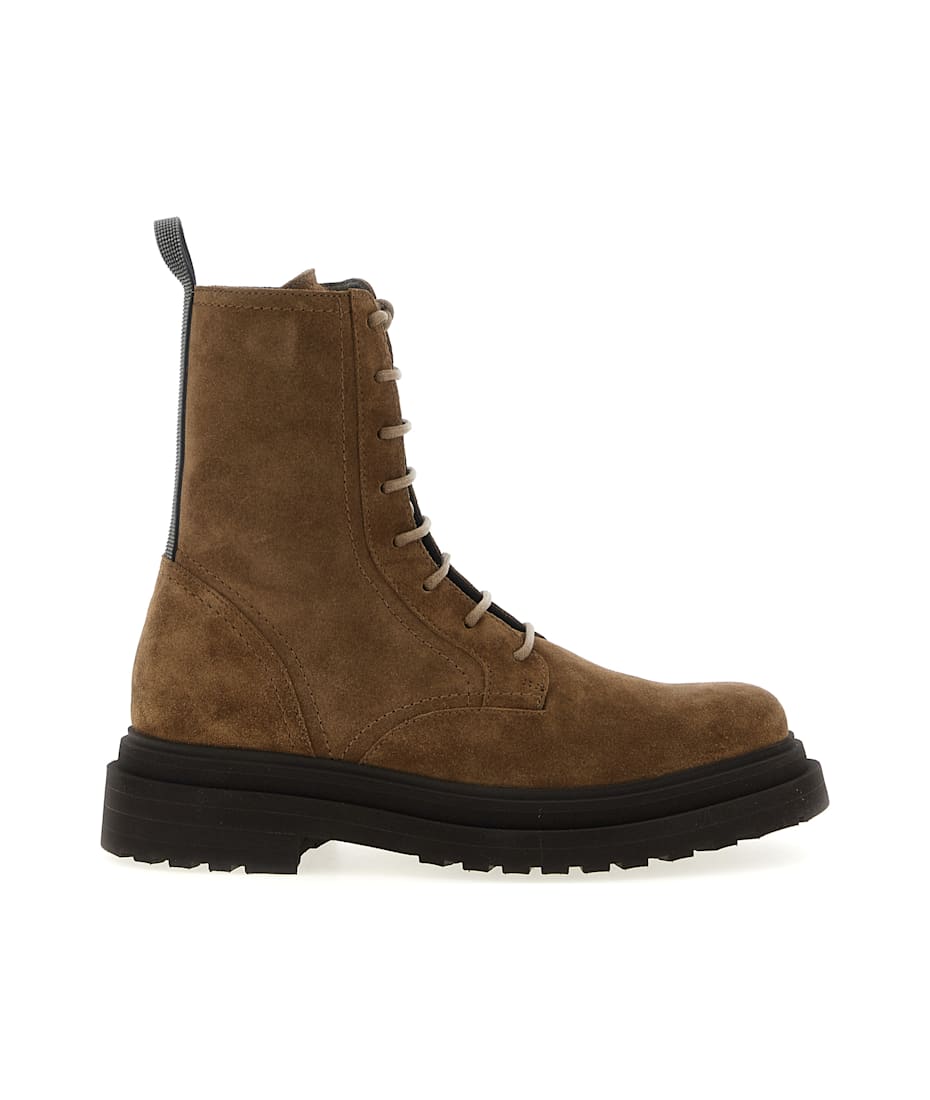 ブーツその他 Brunello Cucinelli Suede Combat Boots Monile Monili suede combat boots in beige - Brunello Cucinelli