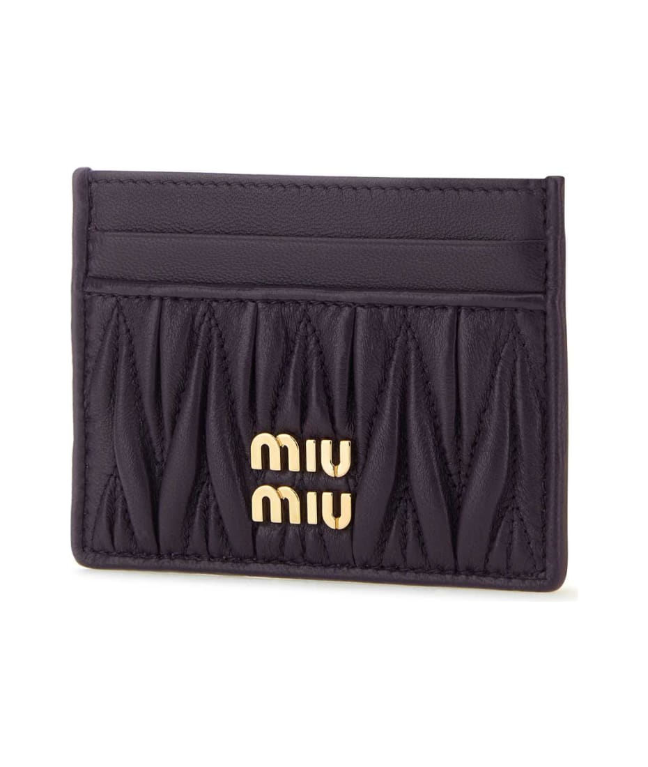 Miu gris Miu Aubergine Nappa Leather Card Holder - VIOLA