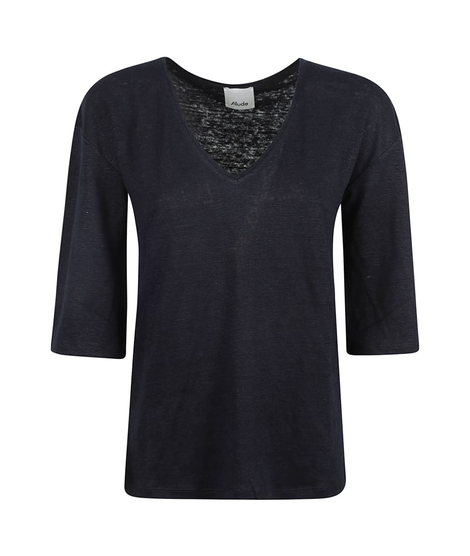 Allude V-neck Top - Navy