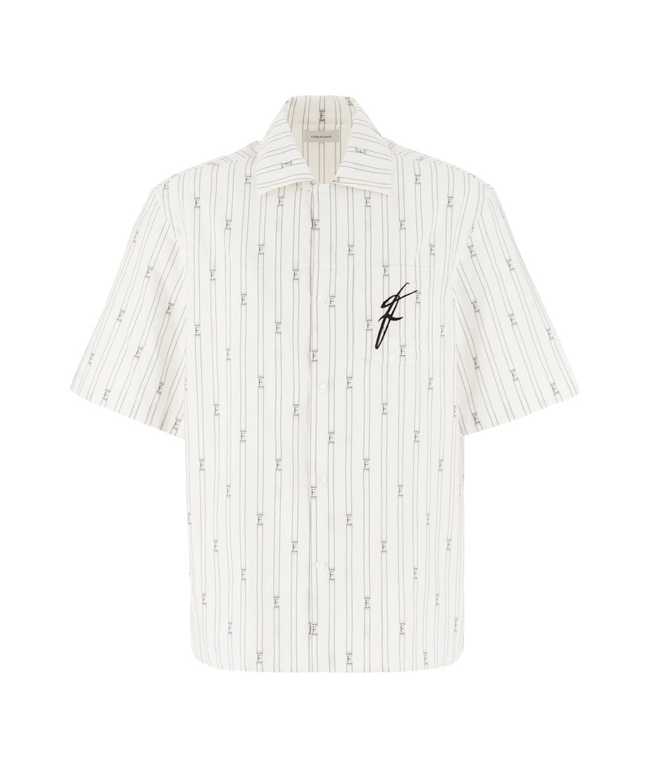 Tシャツ・カットソー FERRAGAMO SS25 Poplin shirt (780367 LIGHTOXFORDBLUE) Salvatore Ferragamo Button Up Shirt Mens XL Striped Cotton