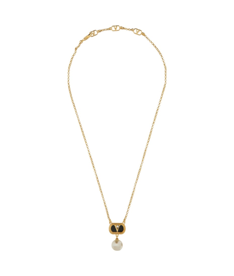 ネックレス・ペンダント VALENTINO GARAVANI OVALETTE NECKLACE WITH SWAROVSKI PEARL Valentino Garavani Metal