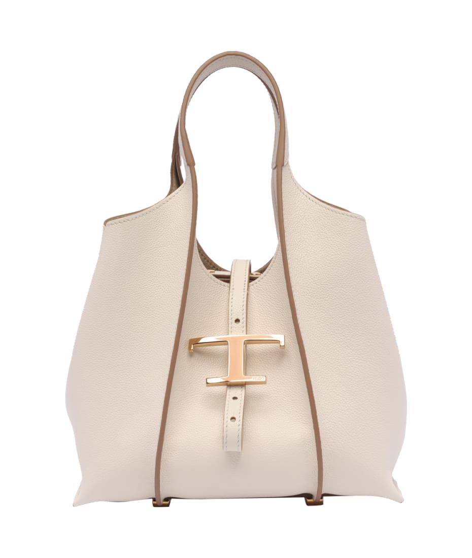 トートバッグ TOD'S BORSA SHOPPING \"T TIMELESS MINI\" Woman WHITE T Timeless Shopping Bag in Leather Mini