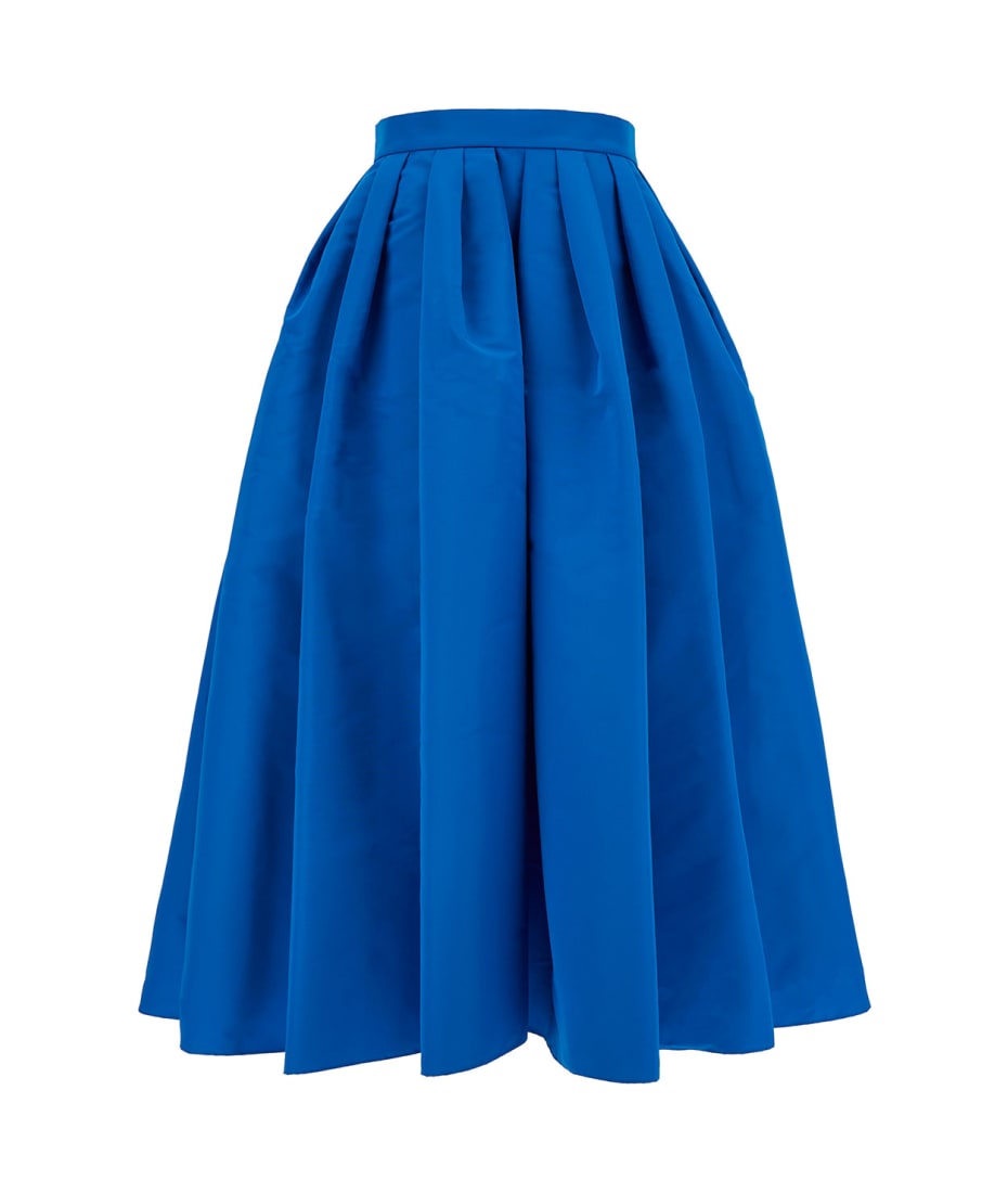 Blue Midi Skirt With Matching Waistband In Pleated Fabric Woman