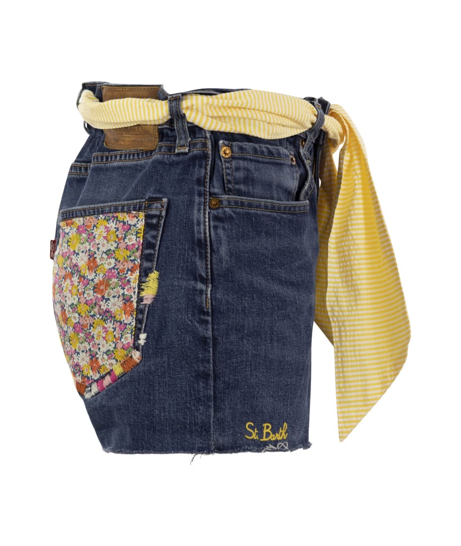 MC2 Saint Barth Denim Shorts With Belt And Patches | italist