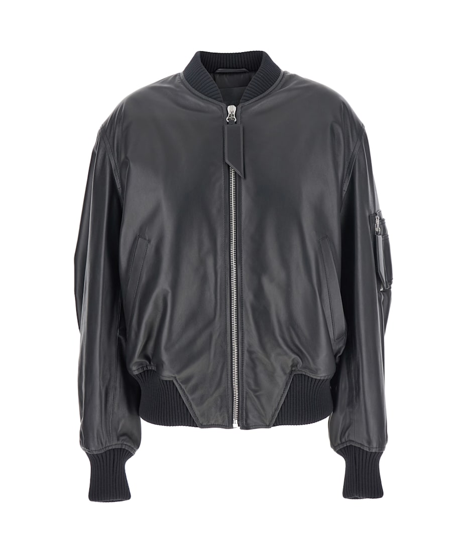 レザージャケット・コート THE ATTICO FW24 BOMBER JACKET (247WCB62.L054 100 BLACK) The Attico Black Bomber Jacket With Zip Closure In Leather