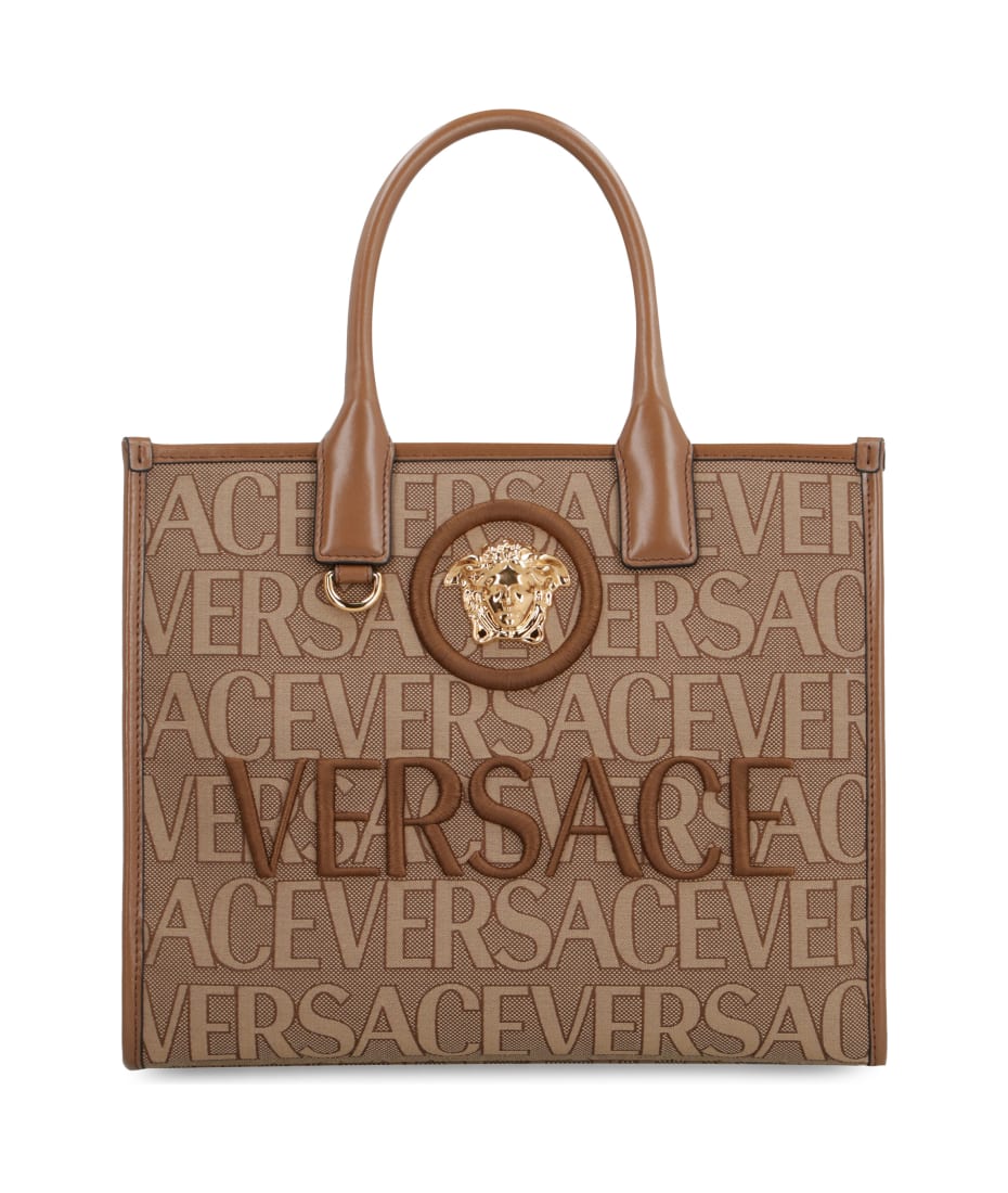 Versace La Medusa Small Cotton-blend Canvas Tote Bag in White