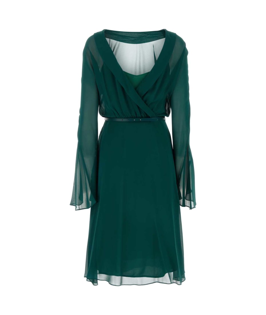 Max Mara Bottle Green Silk Africa Dress italist