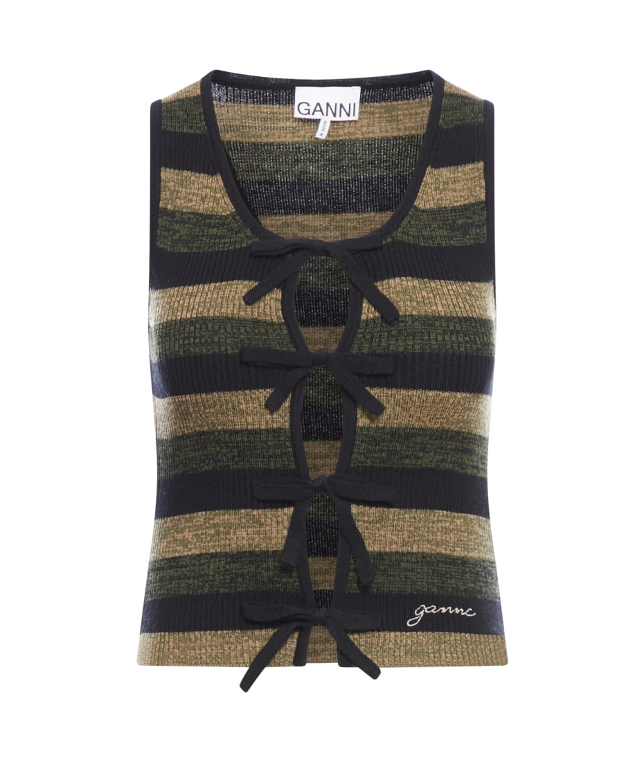 GANNI｜VESTS (MINI RIBBED MERINO TIE TOP (K2291 999)) Mini Ribbed Merino Tie Top