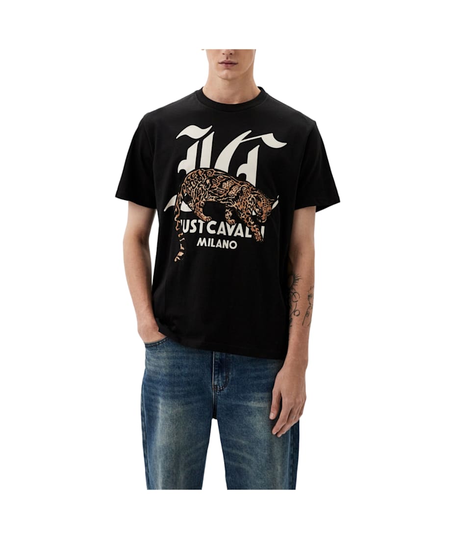 Tシャツ・カットソー JUST CAVALLI Men T-shirt Black 78OAHT03CJ500 899 Just Cavalli logo-print Cotton T-shirt | Black | FARFETCH AM