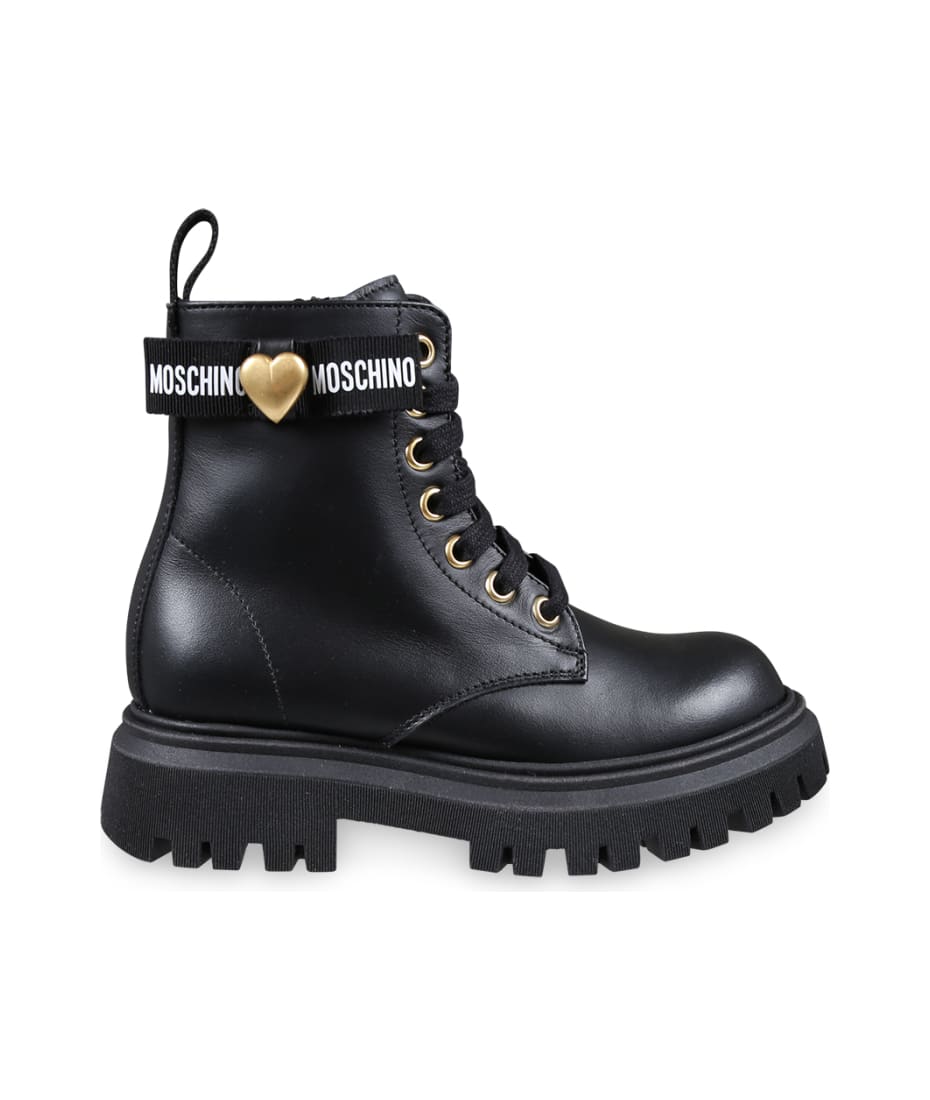Moschino Black Combat Boots For Girl With Heart | italist, ALWAYS