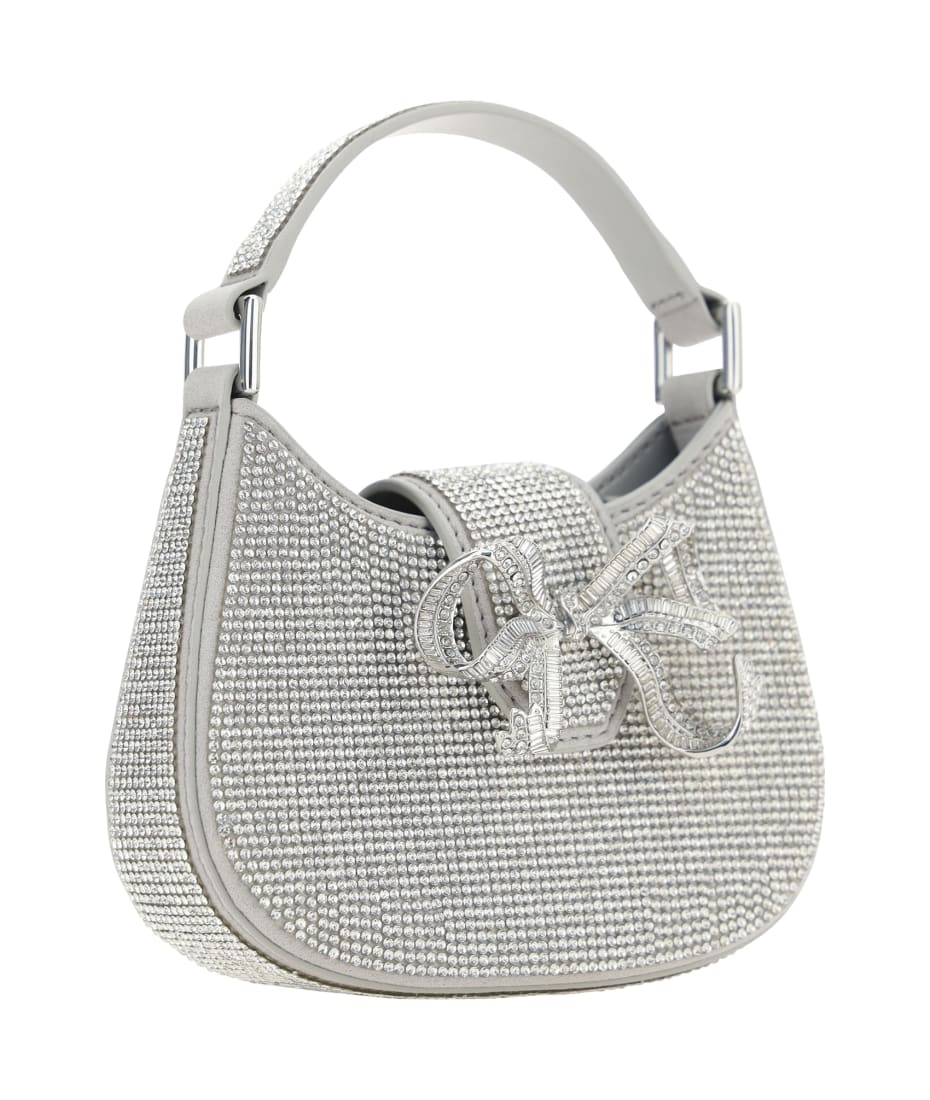 Self-Portrait Bow Mini Python-effect Leather Top Handle Bag in Gray