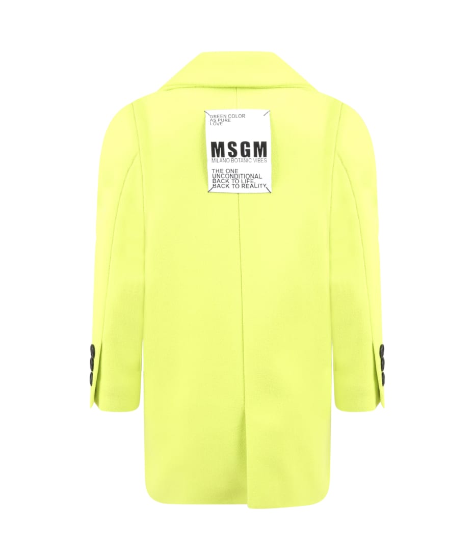 MSGM Lime Green Coat For Girl - Lime
