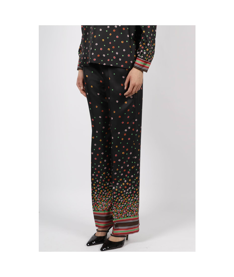 REDValentino Silk Pants With Flowers And Stripes Print - Pants for Women