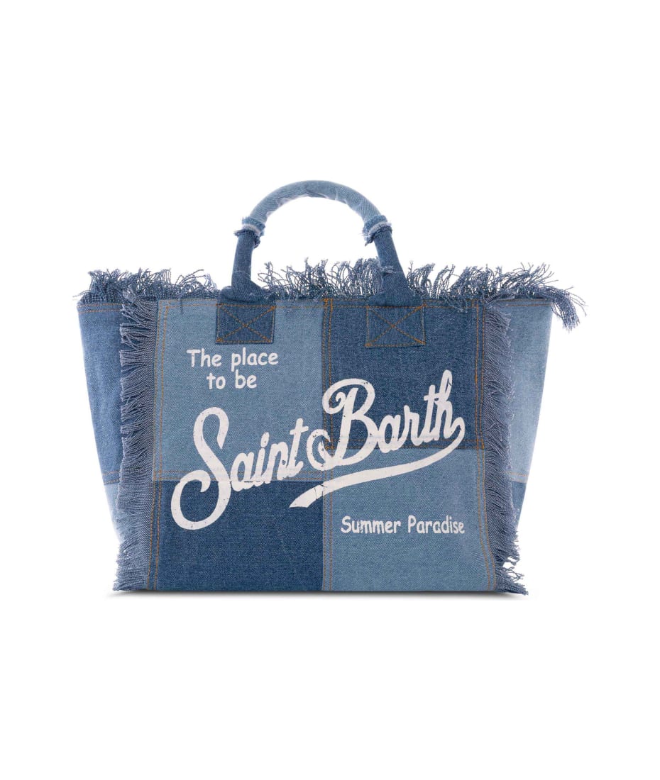 MC2 Saint Barth Vanity Canvas Shoulder Bag With Denim Patchwork