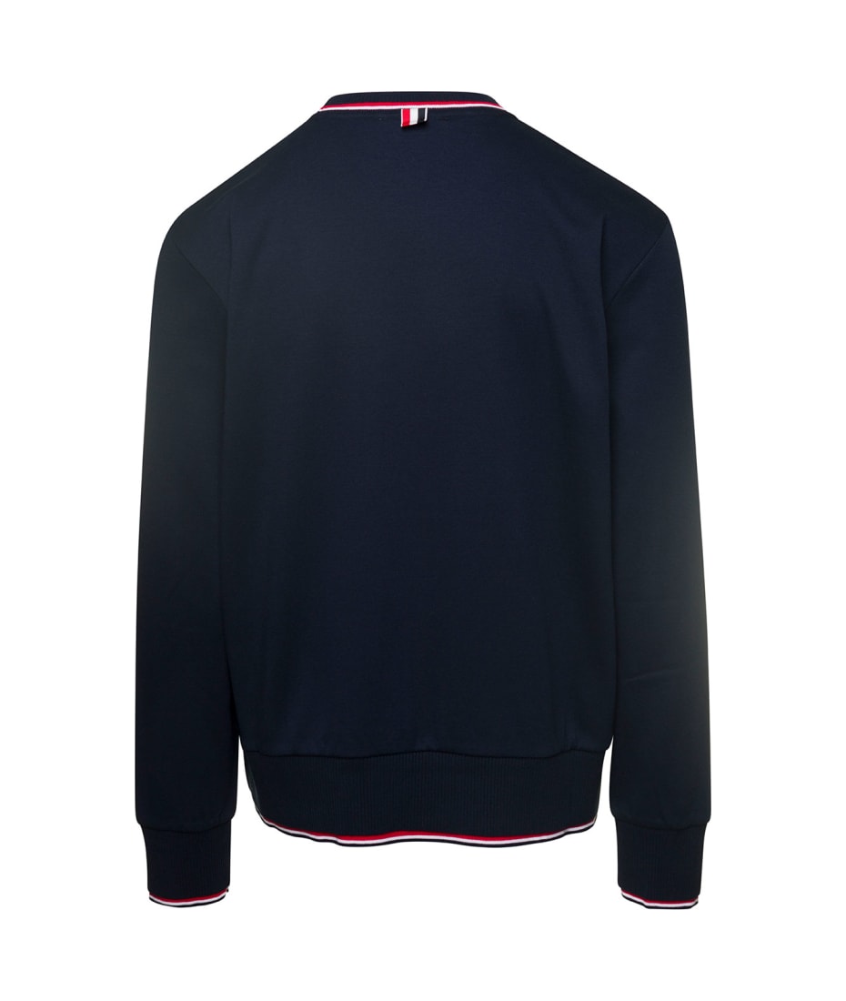 Long Sleeve Pullover W/ Rwb Stripe Trim In Cotton Milano