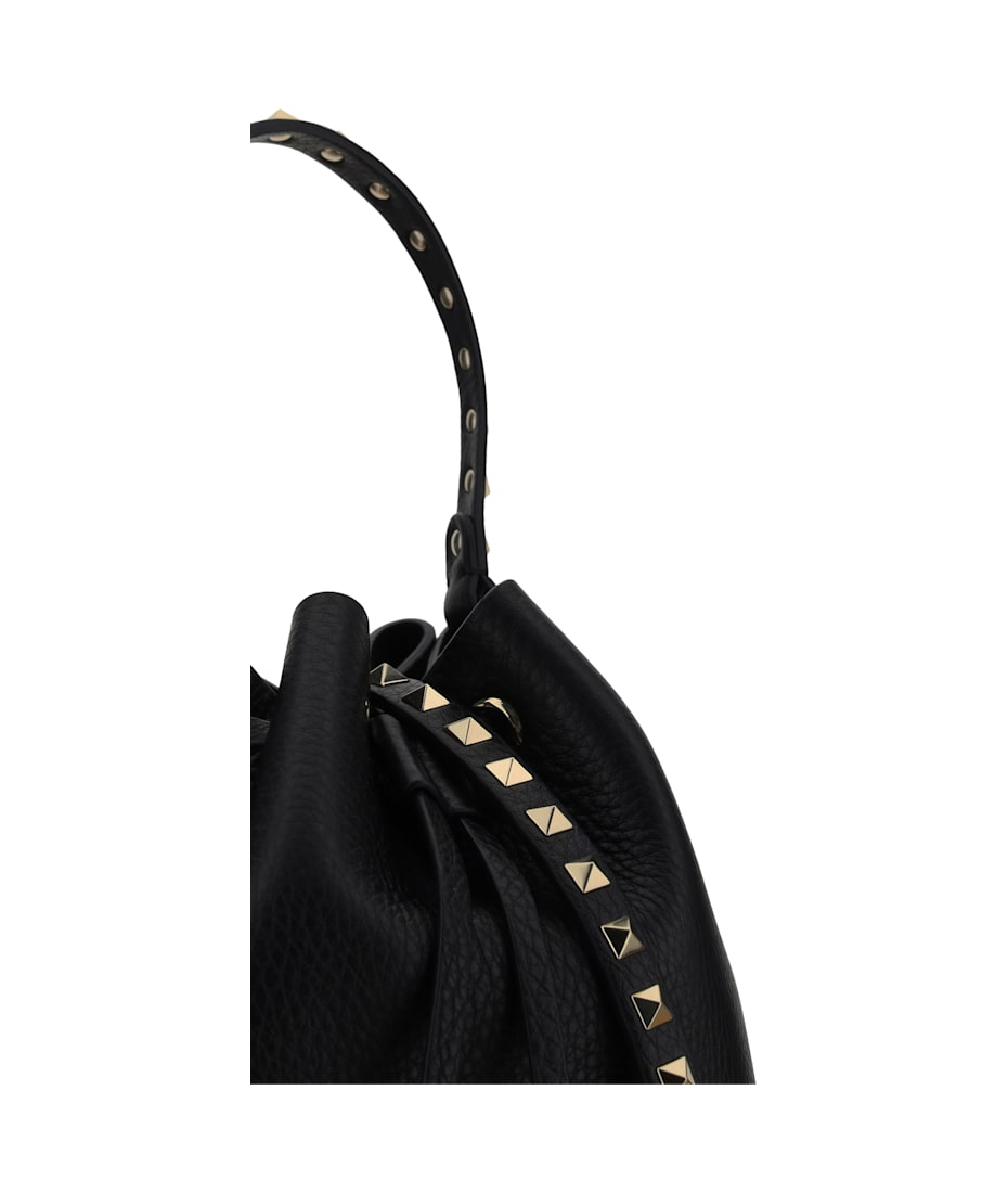 Valentino Garavani Black Leather Rockstud Bucket Bag