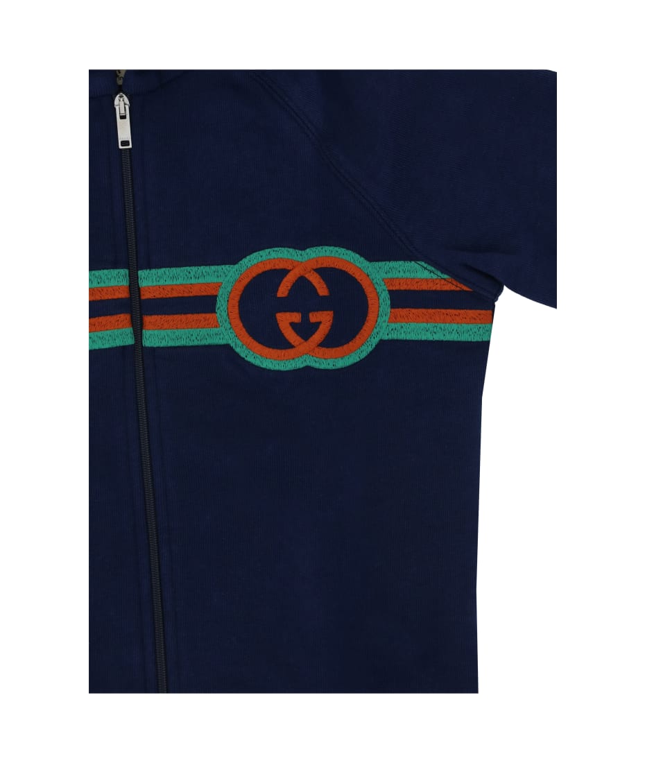gucci Suede Hoodie For Boy - NAVY