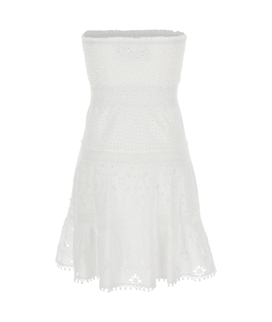 Temptation Positano White Short Embroidered Dress In Cotton