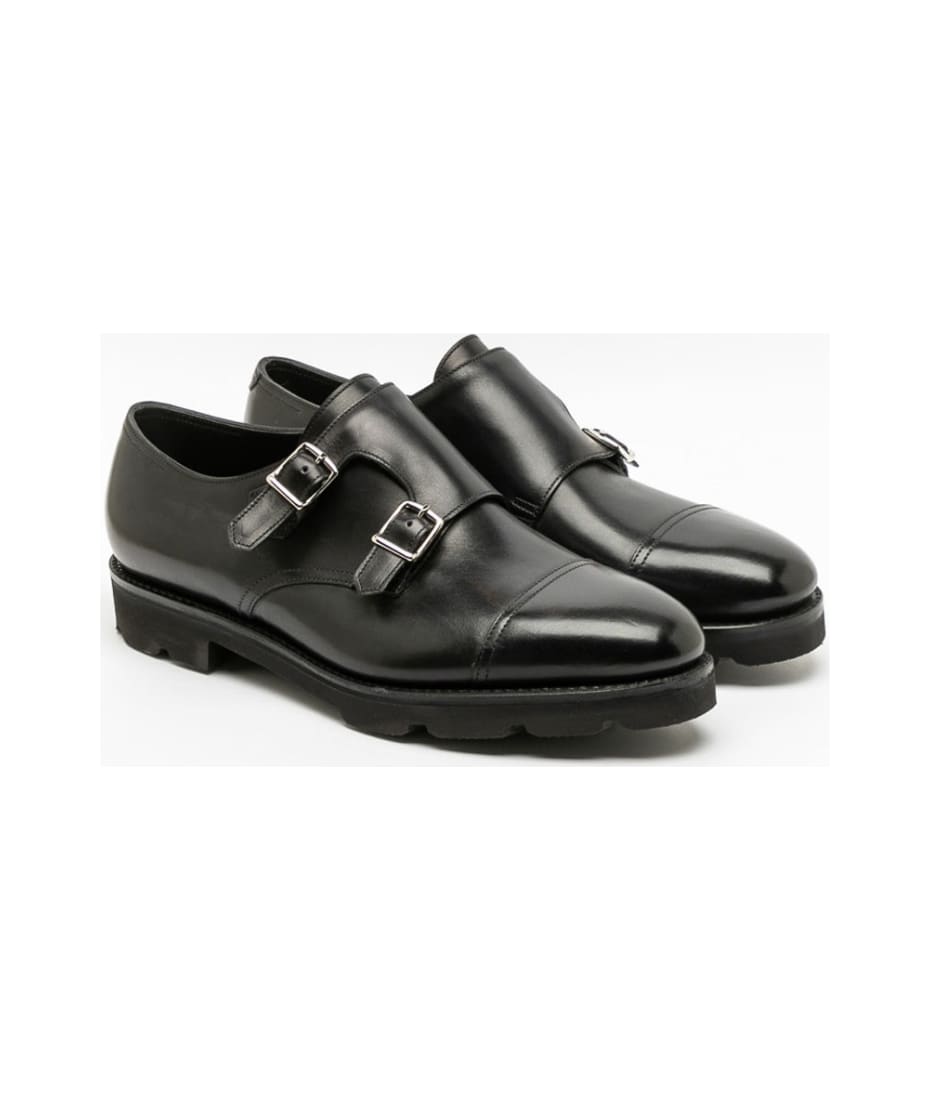 John Lobb William Black Calf Monk Strap Shoe With Walking