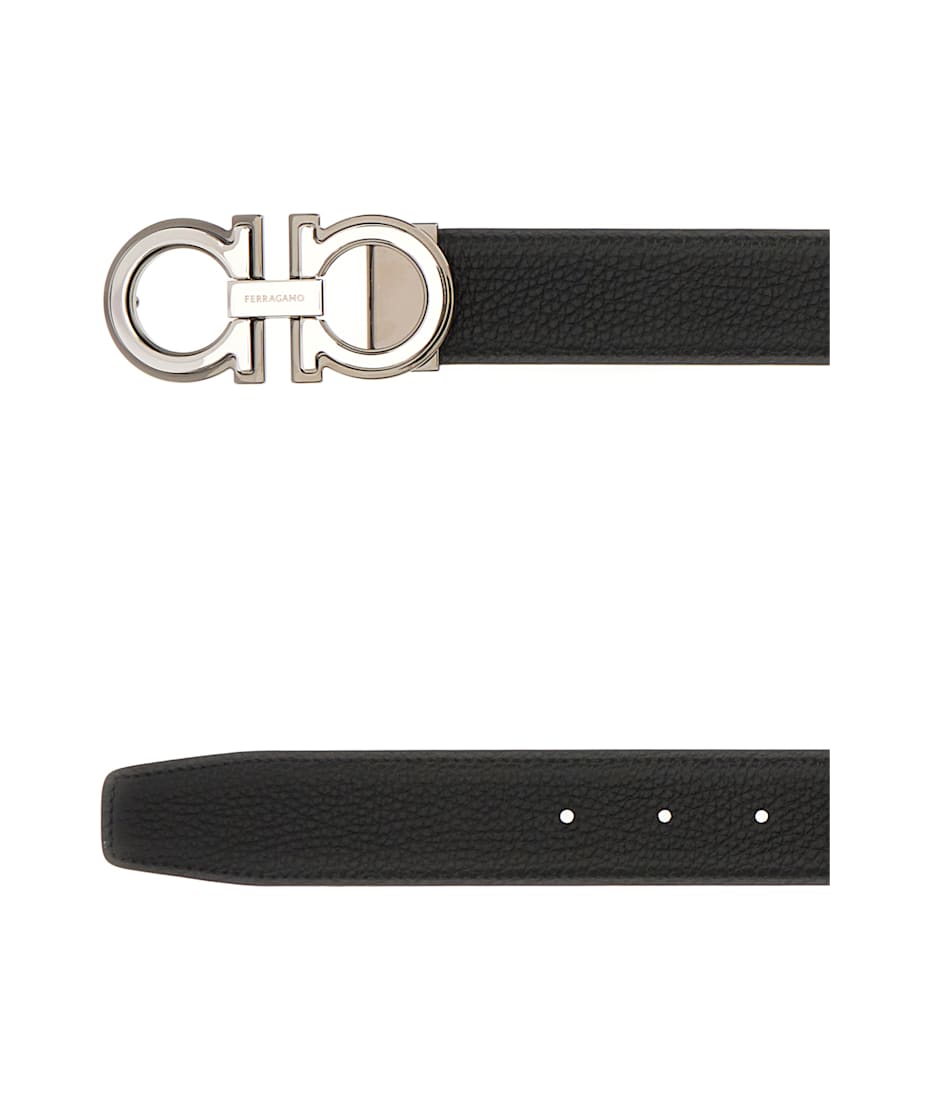 ベルト SALVATORE FERRAGAMO Black Leather Reversible Belt FERRAGAMO Salvatore Men's Double Gancini Black Buckle