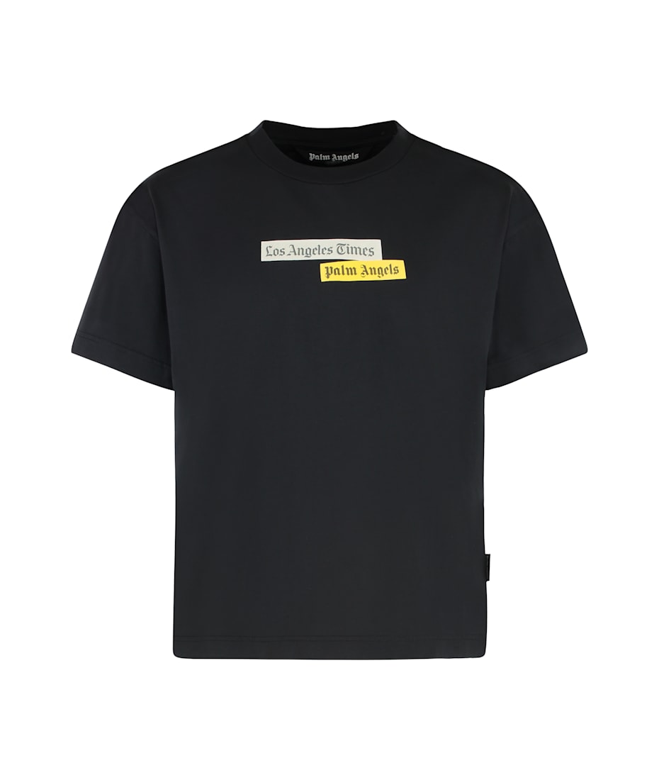 【関税込み】PALM ANGELS COTTON T-SHIRT Palm Angels logo-print Cotton T-shirt | Blue | FARFETCH