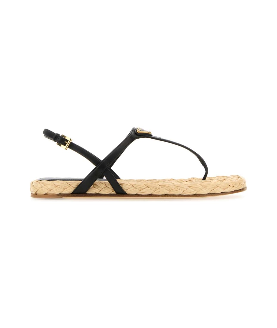 Prada Black Leather Thong Sandals | italist