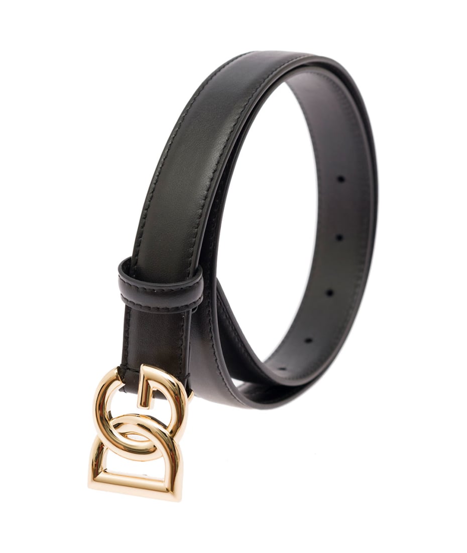 Black Thin Belt With Golden Dg Buckle In Leather Woman Dolce