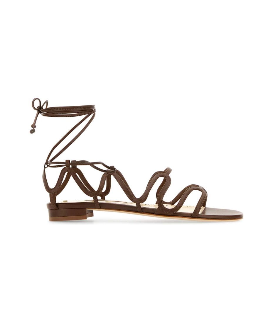 サンダル・ミュール Manolo Blahnik Brown leather Fawda sandals MANOLO BLAHNIK Fawdaflat leather sandals | NET-A-PORTER