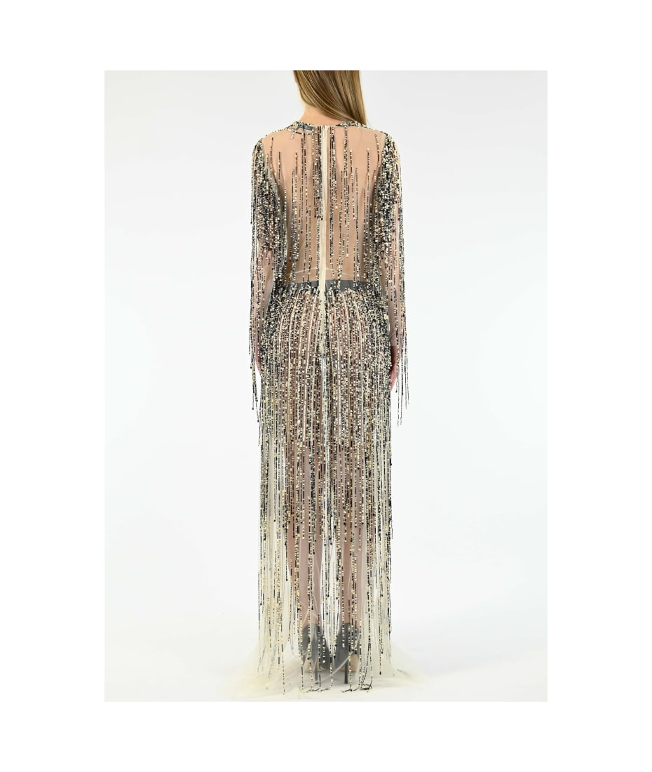 ワンピース ELISABETTA FRANCHI FW25 'Red Carpet' dress (ABR0356E2 110) Elisabetta Franchi Red Carpet Dress With Two-tone Fringes