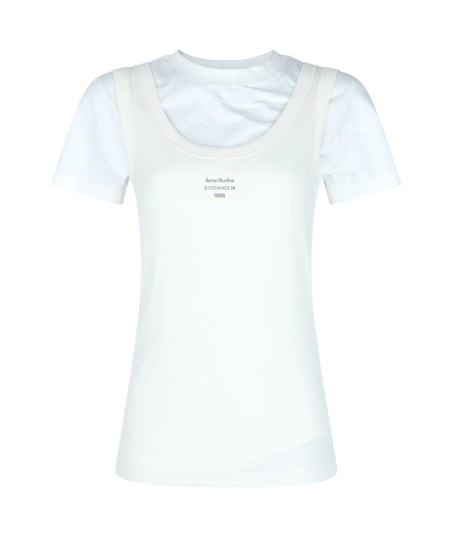 【関税&送料込】Acne Studios White Layered T-Shirt With Prin Acne Studios - Layered print t-shirt - Off white