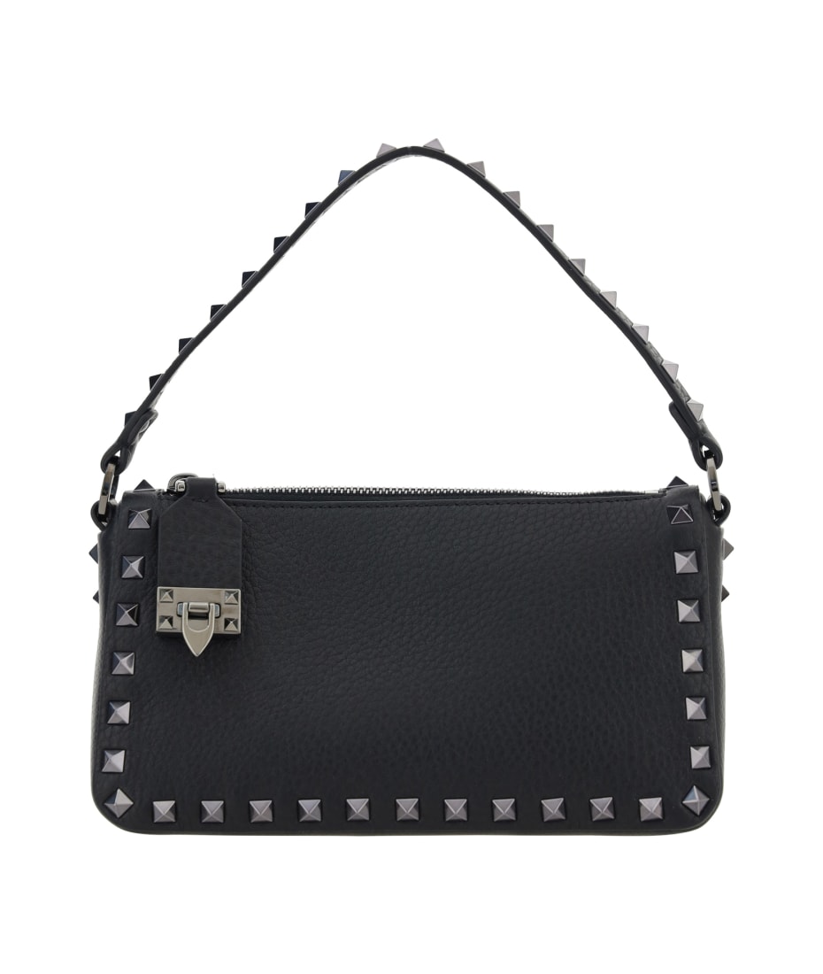 Valentino Rockstud Shoulder Bag in Black Grained Leather