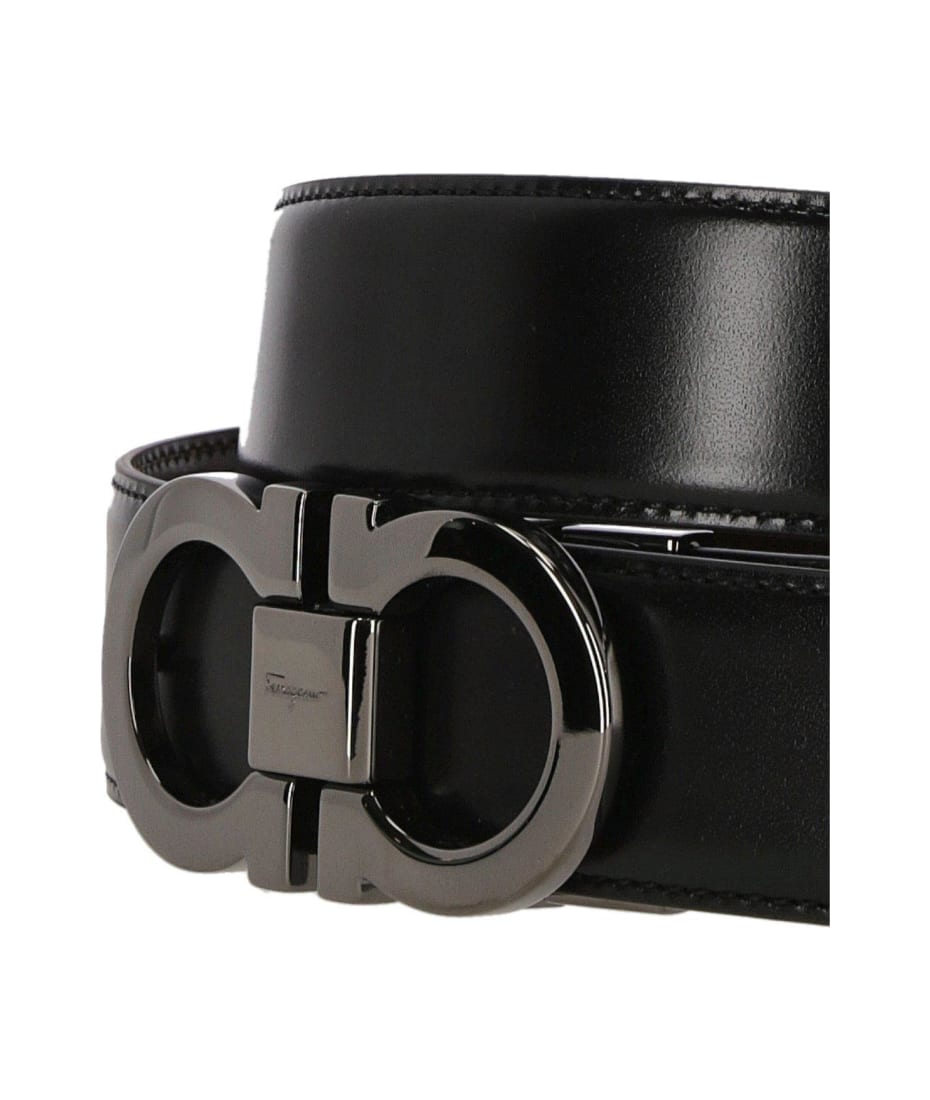 Men's Reversible Leather Double-gancio Belt In Black/auburn