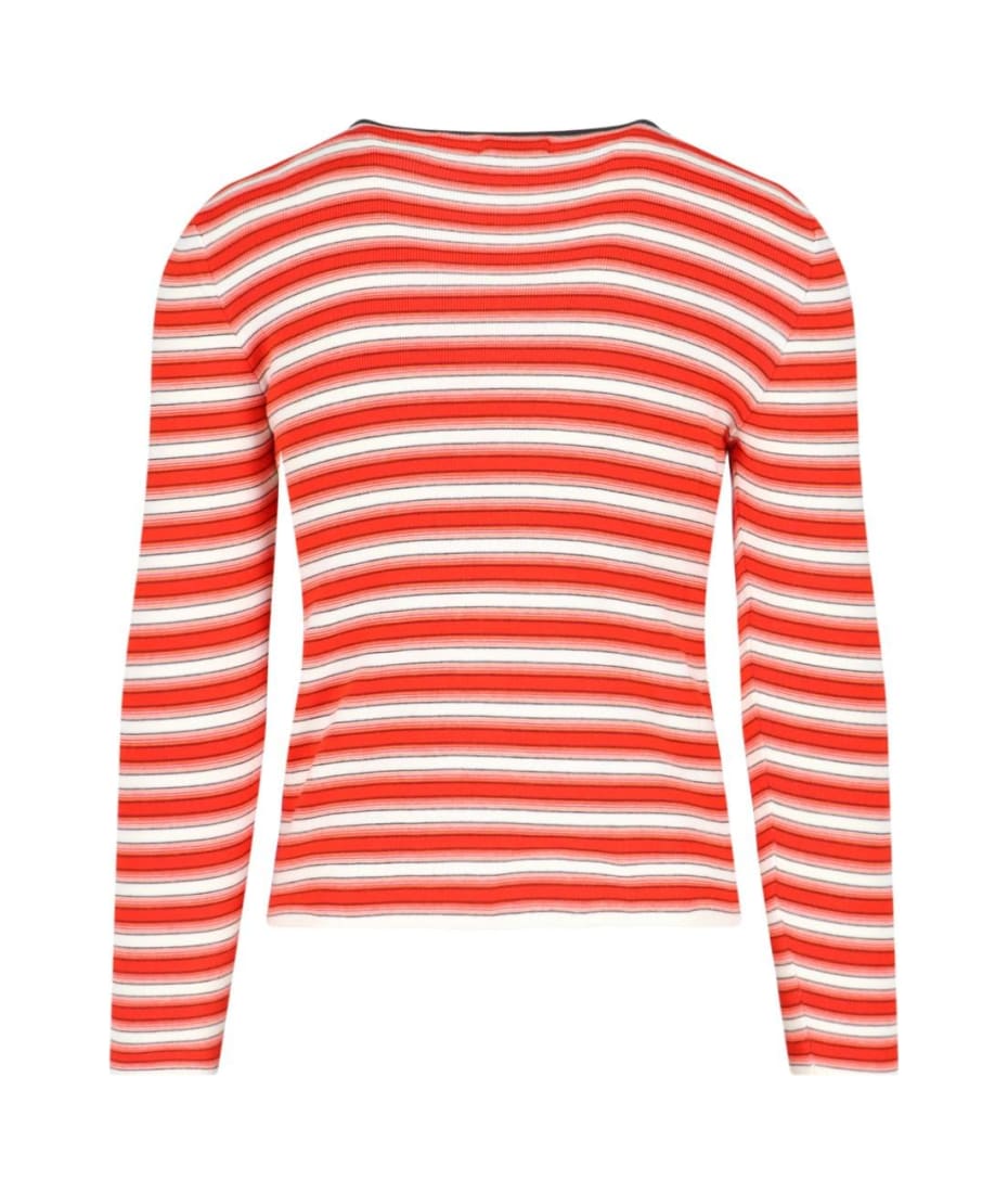 Custom Red And White Striped Slimming Blouse For Women Long Sleeve