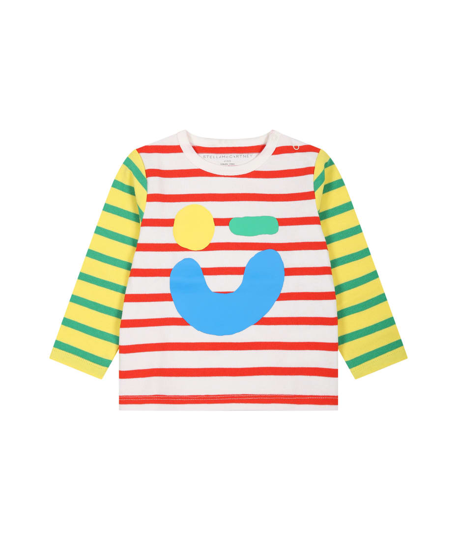 White T-shirt For Baby Boy With Multicolor Prints