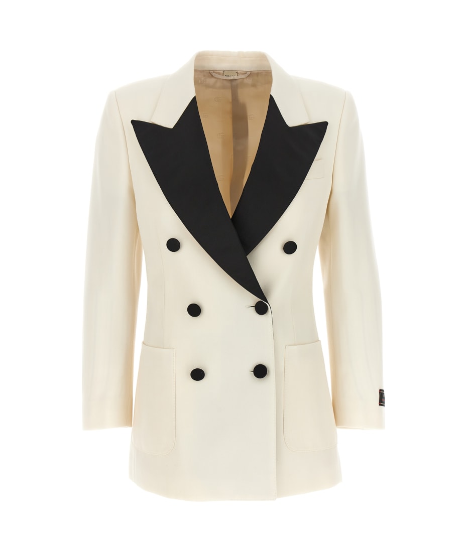 【関税＆送料込み】Gucci Wool And Silk Double-Breasted Coat Double-breasted GG wool jacket in black | GUCCI® US